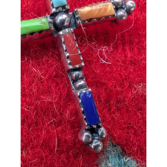 Vintage Sterling Southwestern Inlay Cross Necklace: Religious Gift - Picture 2 of 14